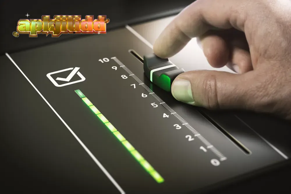 Pemandangan abstrak dari gulungan slot digital yang modern dan penuh warna
